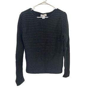 RENA ROWAN Women’s Ribbed Knit Black Cotton Long-Sleeved Sweater Size XL
